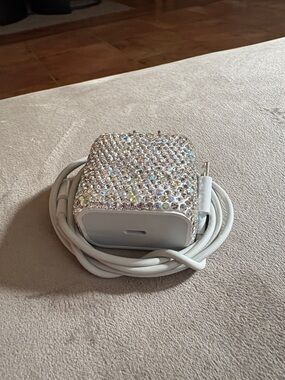 Apple White Lightning Charger with Iridescent Rhinestone Cover